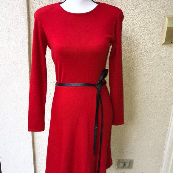 Adrienne Vittadini Red Wool Blend A-Line Knit Dres - Picture 1 of 5